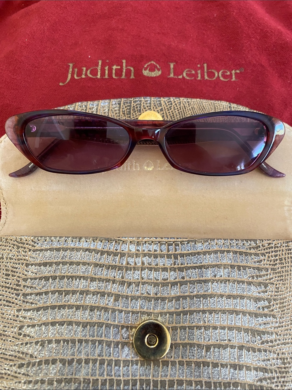 Judith Leiber Deep Burgundy Cat-Eye Sunglasses